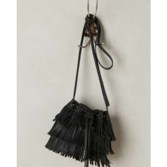 Anthropologie Cassolini Black  Flutter Fringe Mini Bucket  Bag - Picture 7 of 7